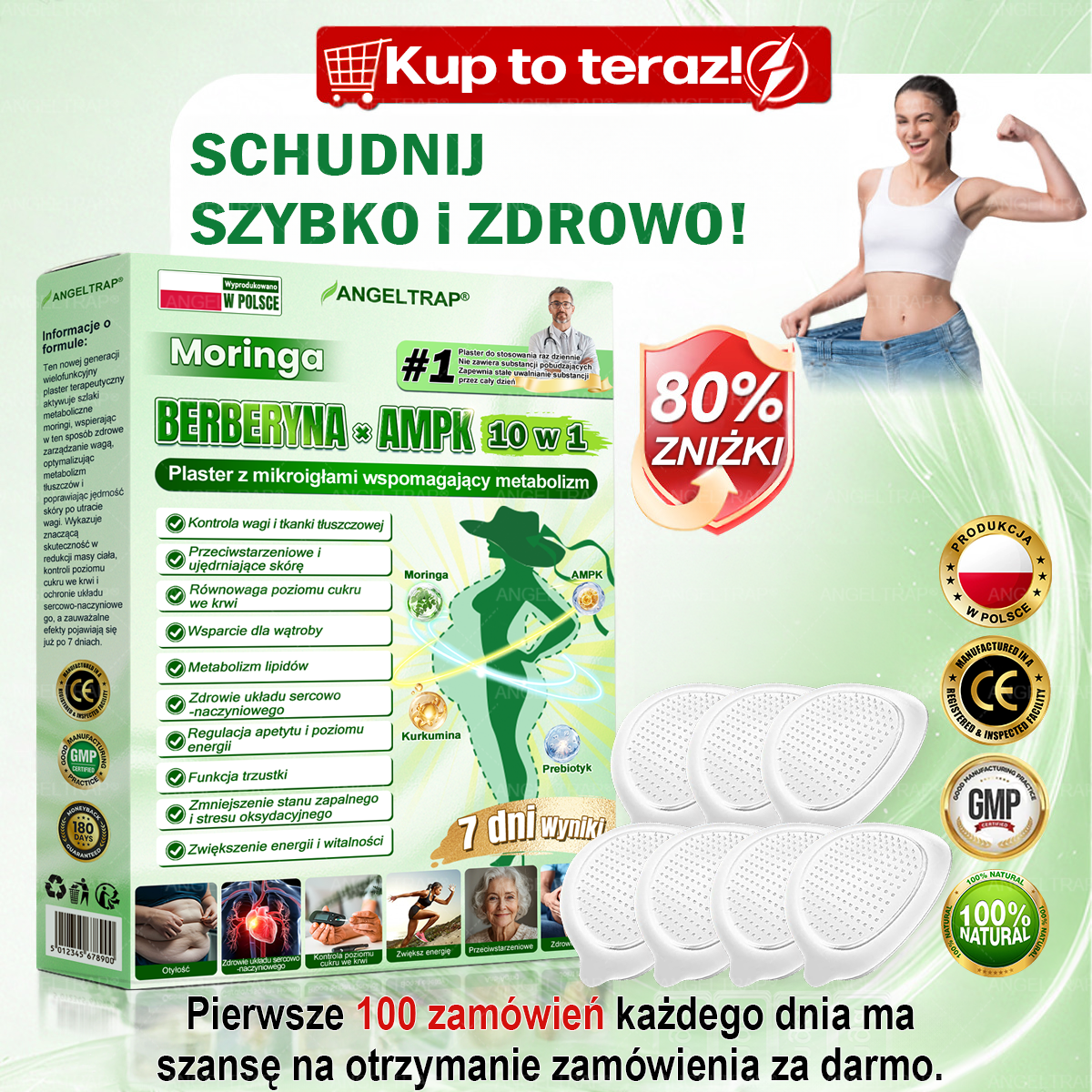 🧡ANGELTRAP® Moringa × Berberyna × AMPK 10-w-1 Wsparcie metaboliczne, plaster z nanotechnologią mikroigłową 🇵🇱(Wystarczy raz dziennie, widoczne efekty w 7 dni) ✅ Na otyłość, wiotką skórę, cukrzycę, bezdech senny, problemy ze stawami i wiele innych
